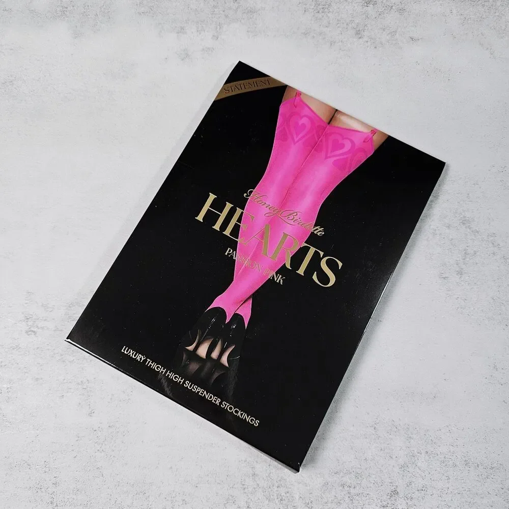Honey Birdette Hearts Passion Pink Garter Stockings Thigh Highs Size L